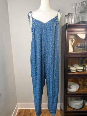 Hatch The Kacey Blue Silk Blend Tie Strap Maternity Jumpsuit Size 1 (Small)